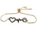 Adjustable gold chain bracelet featuring colorful zircon heart and pet paw charms - Gold Box Chain + Heart Footprint