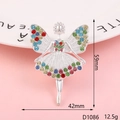 Detailed view of silver fairy alloy charm with colorful rhinestones and size specs - D1086 Fairy (Silver Base Multicolor)