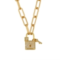 Gold paperclip chain necklace with micro-pave zircon lock and key pendant for women - Type B-Rectangle Lock / Gold