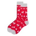 Gros plan de chaussettes de Noël rouges avec motifs de rennes, flocons et sucres d'orge - Taille 41-46 / Rouge (Renne)