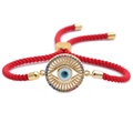 Red braided rope bracelet with gold evil eye charm and colorful zircon accents - CB0074-Red Rope Gold Edge Color Zirconia Blue White Oil Evil Eye