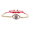Dettaglio del ciondolo malocchio con zirconi rossi e cordino intrecciato rosso regolabile - Catena di Perline in Corda Rossa Evil Eye - Stile 6