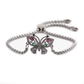 Detailed shot of a silver butterfly bracelet featuring vibrant inlaid colorful gemstones - Silver Stainless Steel Chain Butterfly