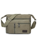 Army green canvas crossbody bag with multi-zipper pockets and adjustable strap - Army Green