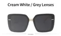 Detail view of square frame sunglasses with cream white bridge and dark grey lenses - Creamy White Gray Lens
