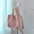 Pink corduroy tote bag for women featuring a minimalist rectangular design and large capacity - Nude Pink