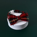 Classic plaid pet collar with bowknot and cat-shaped buckle on a display stand - S(17-32cm) / Red Christmas Bowtie