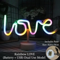 Rainbow LED Love neon light with round base, USB and battery dual power mode decoration - LOVE Multicolor