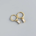 Minimalist 925 sterling silver hoop earrings with rectangular zircon drops in gold - Gold (White Zirconia)