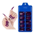 Dark purple long coffin press-on nails set in a blue box with various sizes - 100 Pieces / Grape Purple