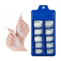 Translucent milky white coffin press on nails set in a blue organizer box - 100 Pieces / Pearl White