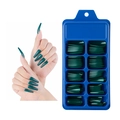 Unghie finte lunghe a bara color verde scuro con una scatola blu portaoggetti - 33 Verde Smeraldo