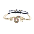 Golden dragon bracelet with colorful cubic zirconia and adjustable black woven cord - Macrame Cord / Black Rope Gold Bead Colorful Zircon Dragon
