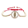 Bracelet religieux en cordon rouge avec médaille de la Vierge Marie et zircons - B0119 Ovale Vierge Marie Cordon Rouge