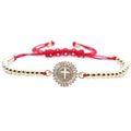Pulsera de cruz religiosa con cuentas doradas, microcirconitas y cordón tejido rojo - Dorado Cuerda Roja Cruz Estilo 2