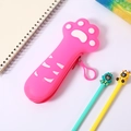 Pink cat paw silicone pencil case with zipper and hook for cute stationery storage - Rose Red Paw