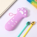 Cute purple cat paw silicone pencil case with 3D meat pad and convenient hanging hook - Purple Paw