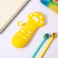 Cute yellow cat paw silicone pencil case with 3D white pads and top zipper closure - Yellow Paw