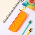 Schattig siliconen etui in de vorm van een oranje schijf met rode rits voor school - Sinaasappel / Sinaasappel