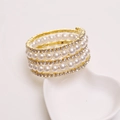 Multilayer gold wrap bracelet with white pearls and sparkling crystals on heart dish - Style 1 Gold (B265)