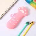 Pink cat paw silicone pencil case with a matching clip for students and kids - Pink Paw