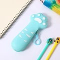 Light blue silicone cat paw pencil case with zipper and portable hanging clip - Blue Paw