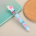 Blue 10-color ballpoint pen with pink flamingo pattern and white swan topper - Swan - White Head Blue Barrel