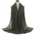 Front view of olive green chiffon hijab scarf draped on a mannequin head with fine texture - Dark Olive Green