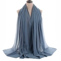 Detailed view of the grey-blue pearl chiffon hijab showing fine stitching and soft drape - Grey Blue