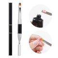 Dual-ended black nail polygel brush and silver metal spatula tool for UV LED nail extension - Dual-Ended Nail Brush