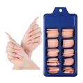 Long coffin press on nails in nude pink with blue storage box and ten sized compartments - 100 Pieces / Light Orange