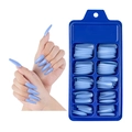 Solid light blue long coffin press-on nails set in a blue 10-grid storage box - 100 Pieces / Haze Blue