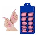 Pink long coffin press-on nails set with blue organizer box containing various sizes - 100 Pieces / Deep Pink