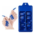 Dark blue long coffin press on nails set in a blue storage box with ten compartments - 100 Pieces / Sapphire Blue