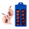 Deep red long coffin press-on nails in blue box packaging for women - 100 Pieces / Dark Wine Red