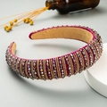 Detail of luxury purple velvet headband with handmade beads and golden accents - Red