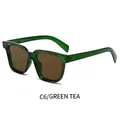 Fashionable square sunglasses with transparent dark green frames and brown lenses - Green Frame Tea Lens