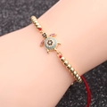Bracciale a tartaruga placcato oro con zirconi colorati e cordino rosso regolabile - Corda Rossa Catena di Perle Dorate Tartaruga