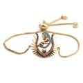Gold chain bracelet with mother and child pendant surrounded by colorful cubic zirconia - Golden Box Chain
