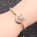 Gold beaded bracelet with heart and eye charms featuring colorful zircon micro-inlays - Gold Metal Bead Chain
