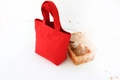 Close-up of red canvas mini tote bag with dual handles for daily organization - Bright Red (Open)