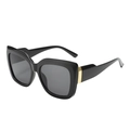 Square black sunglasses with thick frames and distinctive gold metal hinge accents - Black Frame Grey Lens