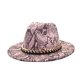 Pink and black snakeskin fedora hat for women with elegant gold chain band decoration - M (56-58cm) / Pink