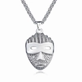 Vintage silver mask pendant necklace in stainless steel with detailed tribal engraving - Scream Mask + Stainless Steel Chain
