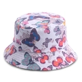 Detail shot of a white canvas bucket hat featuring colorful butterfly patterns and texture - 58cm / White with Colorful Butterfly Print