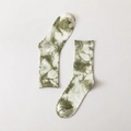 Mid-calf tie-dye cotton socks in green and white ribbed knit with street style - One Size / 132 Light Army Green Tie Dye