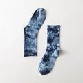Blue and white tie-dye crew socks featuring unique cloud patterns in street style - One Size / 132 Deep Blue Tie Dye