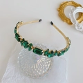 Baroque gold headband with emerald green faceted crystals in various geometric shapes - Green