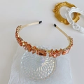 Baroque golden headband with champagne rhinestones and amber gems for women - Pink