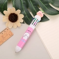 Pink multi-color ballpoint pen with a 3D cartoon pig topper and cute graphic body - Hat Pig - Pink